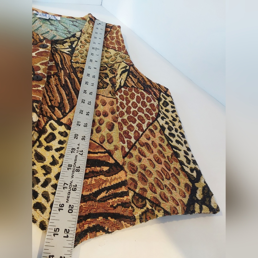 Vintage 90s Animal Print Tapestry Vest Button Down - Picture 7 of 8